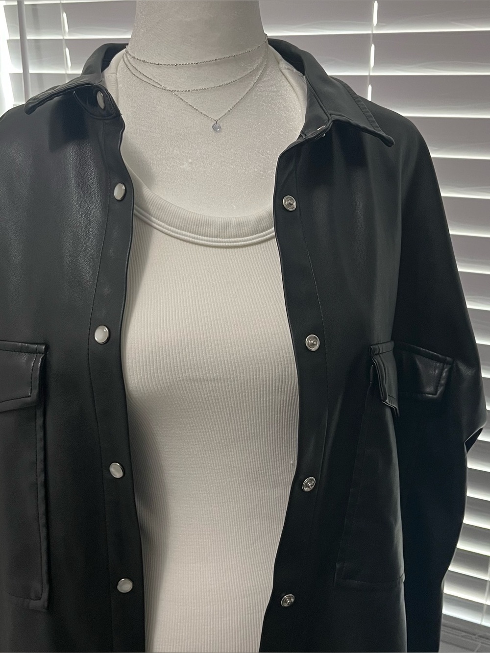 Black Faux Leather Overshirt Jacket